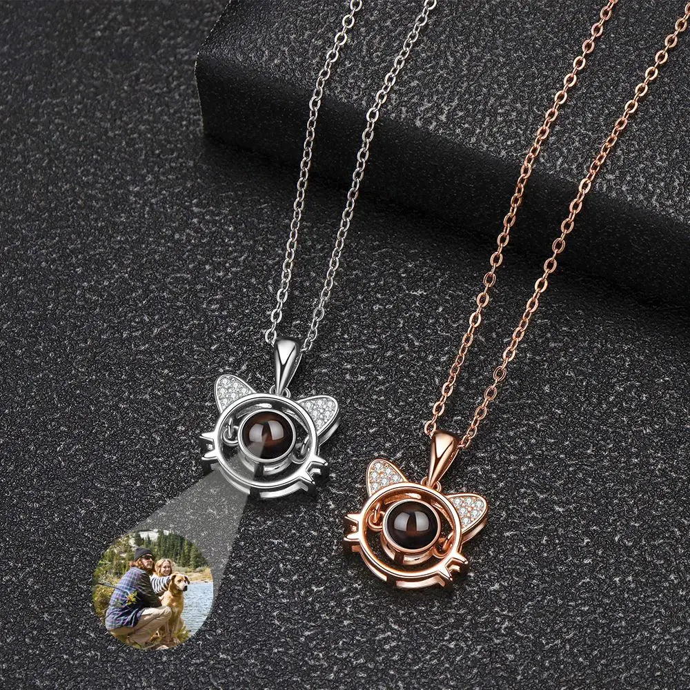 cat photo projection necklaces gold and silver