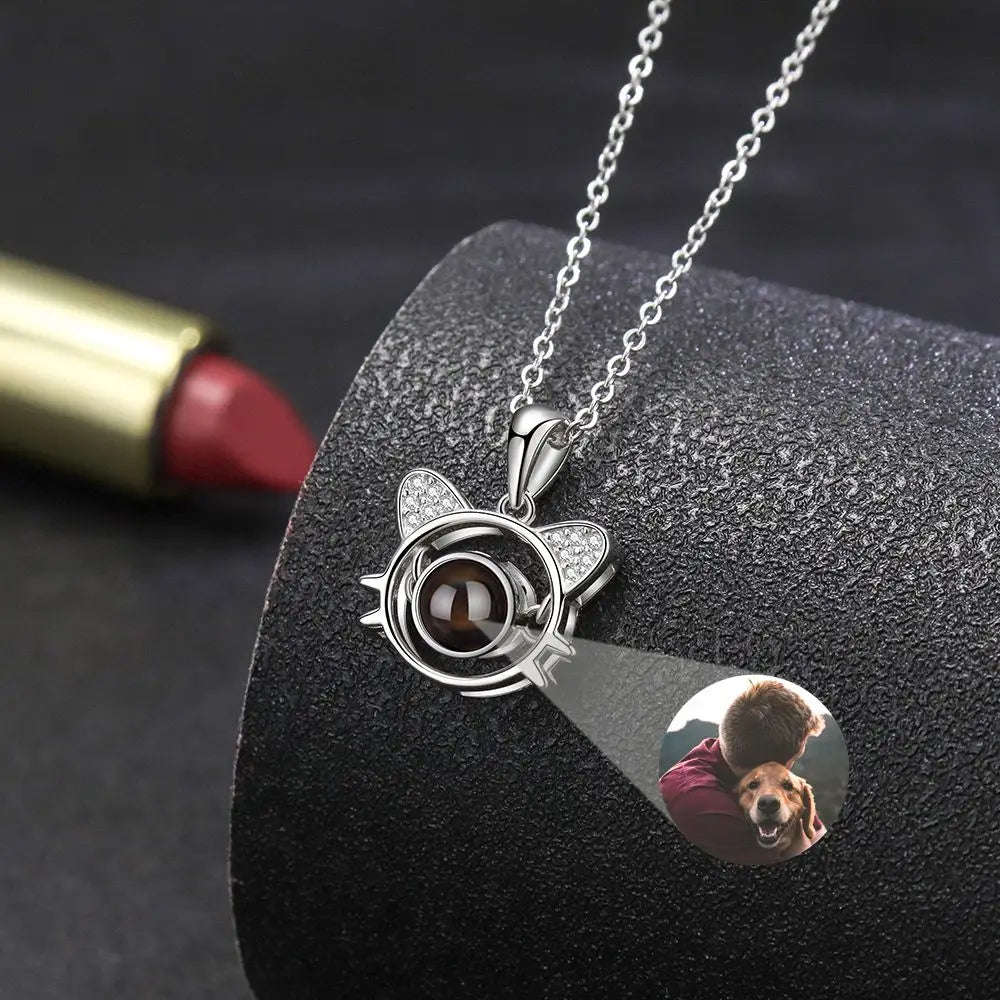 Pet Photo Necklace with Cat Photo Projection Pendant - ,Photo Necklaces Personalisr Au