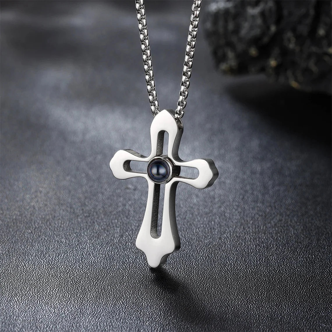 Photo Projection Cross Necklace MaleNecklace