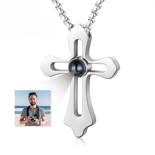 Photo Projection Cross Necklace Male - Necklace Personalisr Au