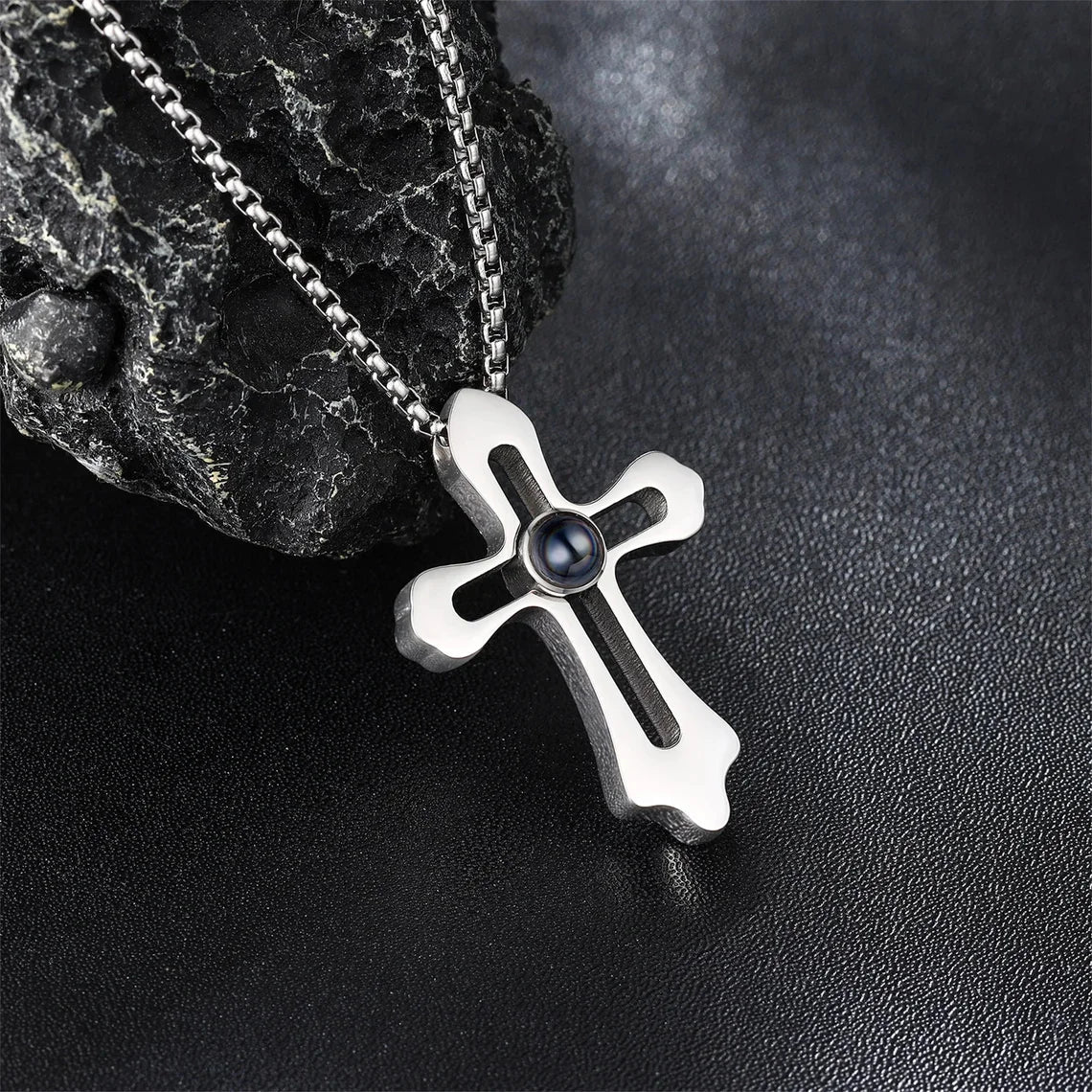 Photo Projection Cross Necklace MaleNecklace