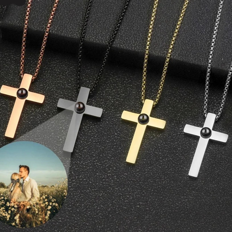 Photo Projection Mens Cross Necklace - ,Photo Necklaces Personalisr Au