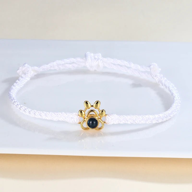 gold paw photo projection rope bracelet white