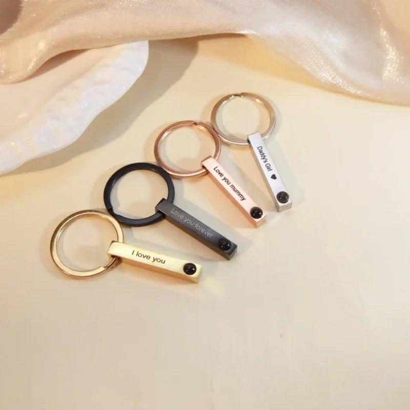 bar keychains with photo projection and engraving
