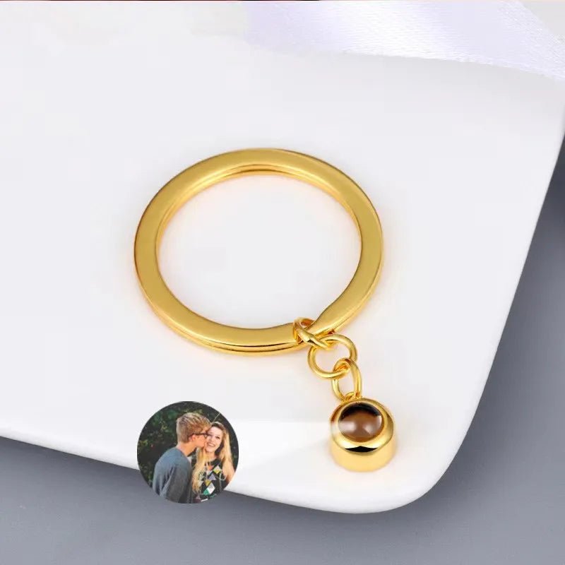 gold circle pendant photo projection key chain