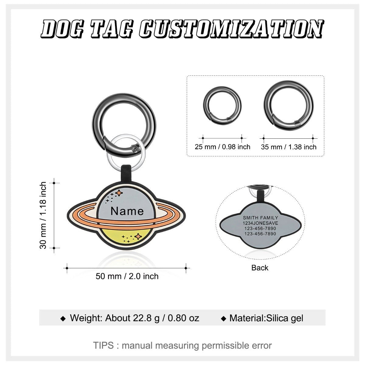 Silicone Saturn Planet Pet ID Tag - Dog Tag Personalisr Au