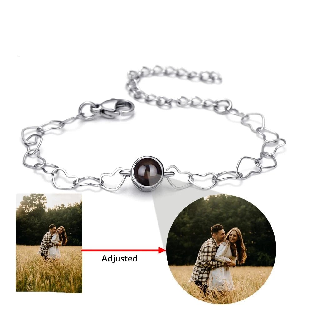 Sterling Silver Heart Chain Photo Projection Bracelet2022 - 09,Photo Bracelets
