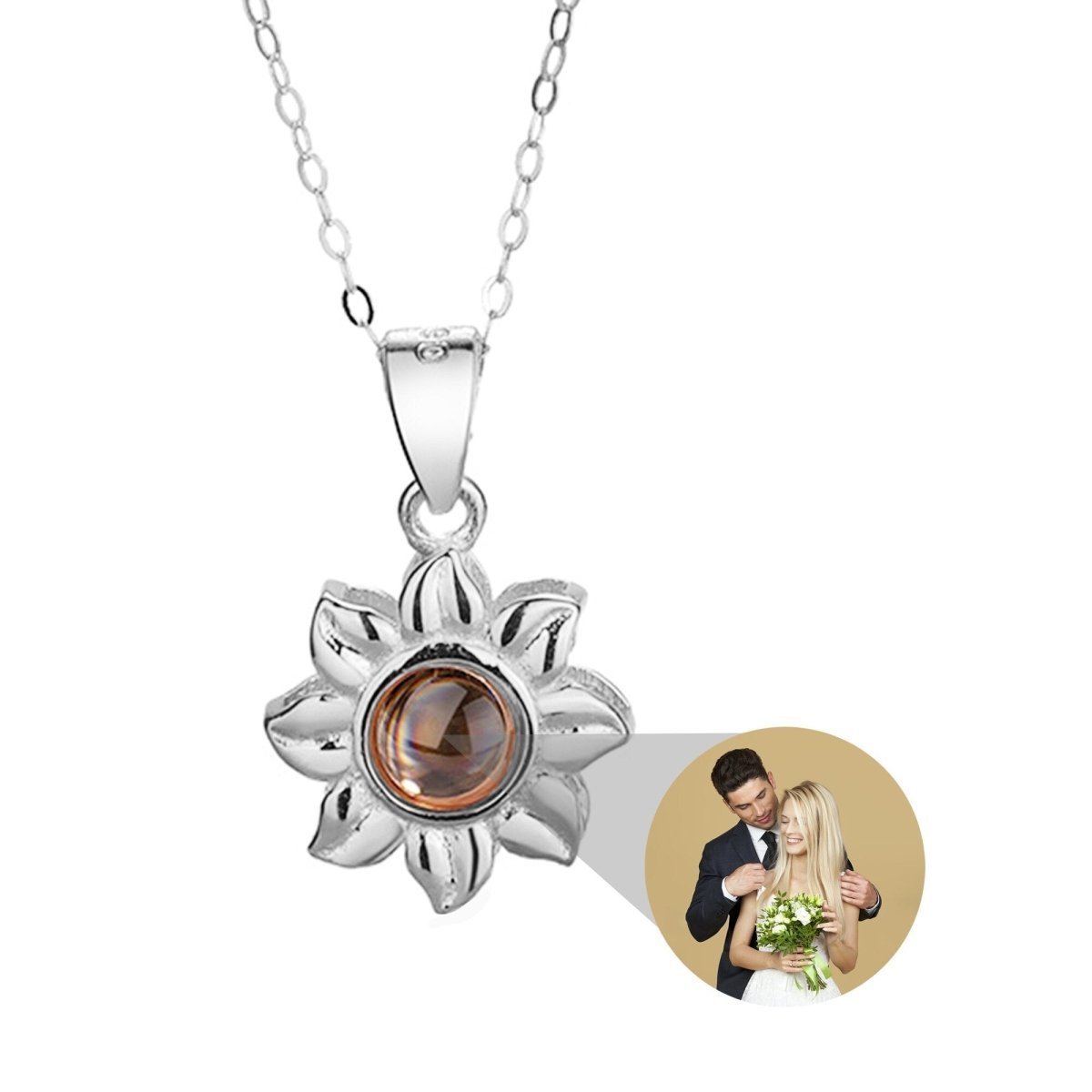 Sunflower Photo Projection Personalised Necklace - ,Photo Necklaces Personalisr Au