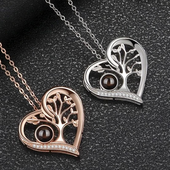 Tree of Life Heart Photo Projection Necklace - ,Photo Necklaces Personalisr Au