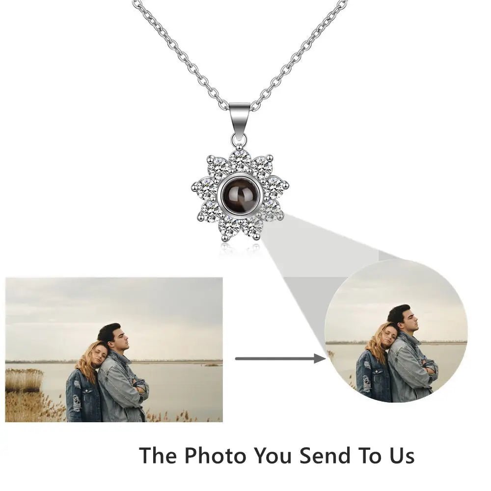 Zirconia Flower Photo Projection Necklace 925 Sterling Silver - Photo Necklaces Personalisr Au