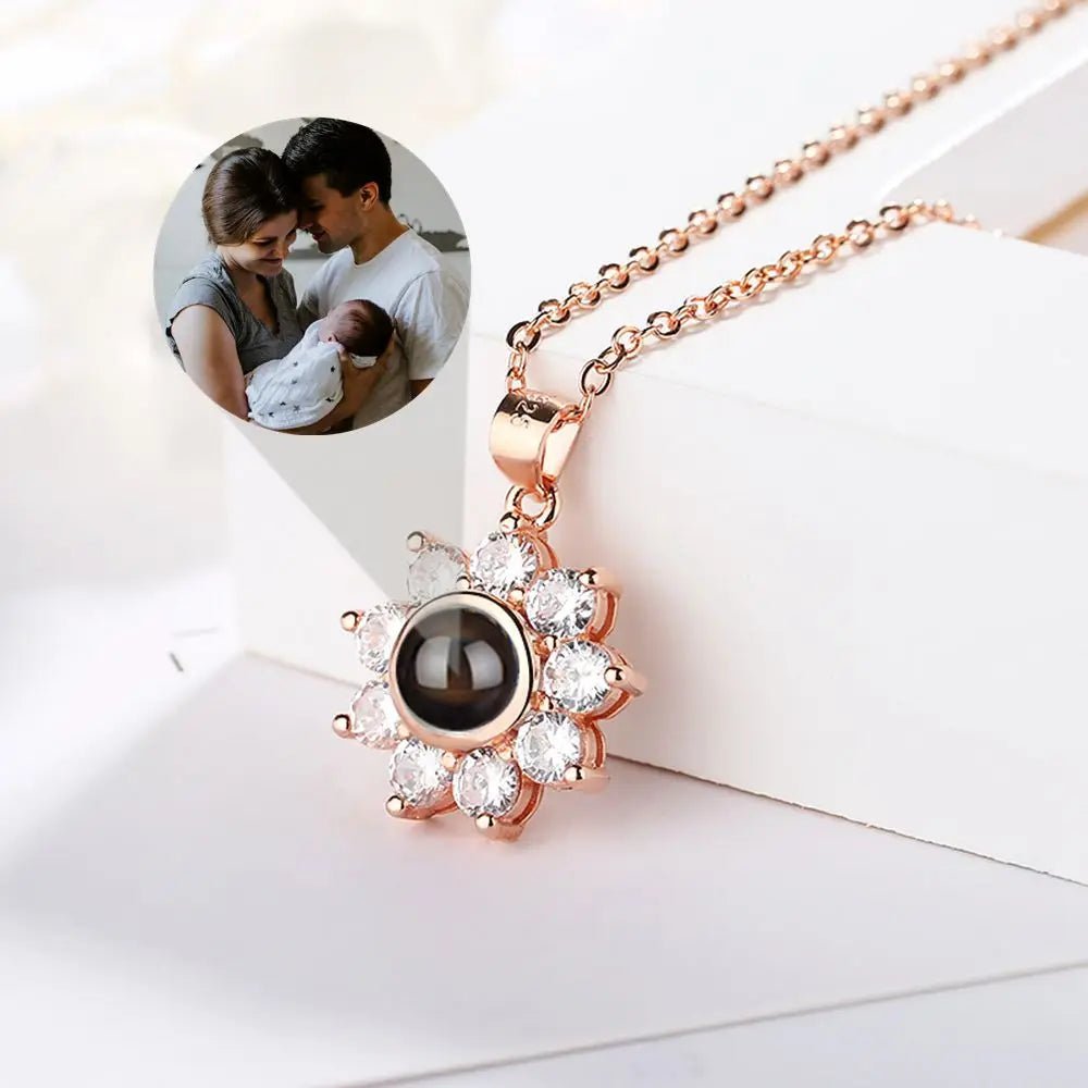 Zirconia Flower Photo Projection Necklace 925 Sterling Silver - Photo Necklaces Personalisr Au