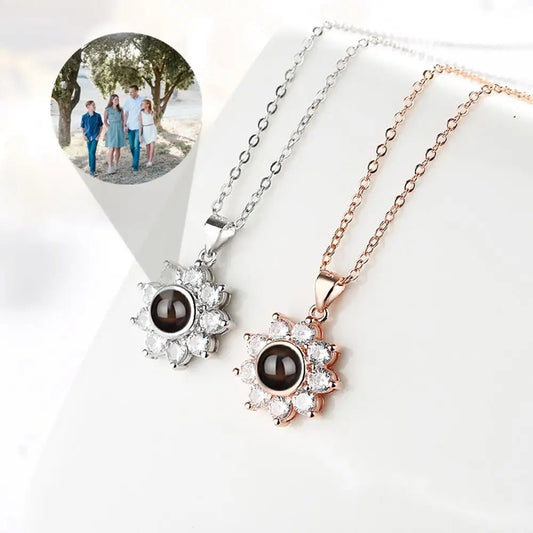 Zirconia Flower Photo Projection Necklace 925 Sterling Silver - Photo Necklaces Personalisr Au