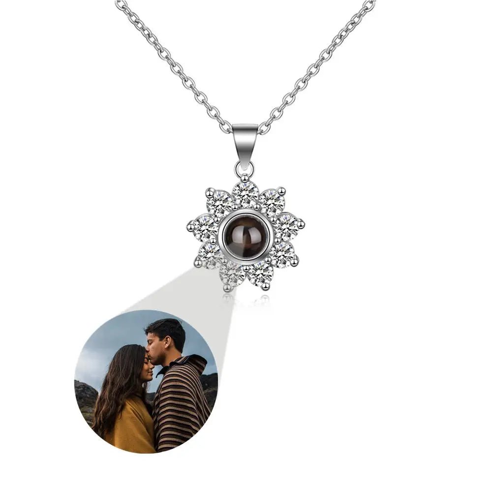 Zirconia Flower Photo Projection Necklace 925 Sterling Silver - Photo Necklaces Personalisr Au