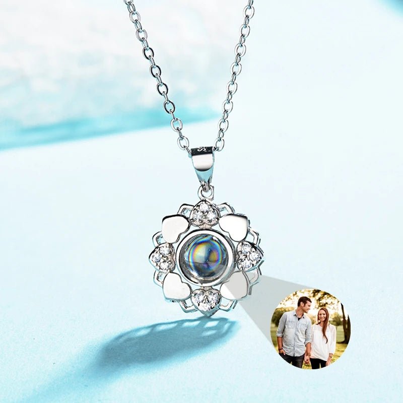 sunflower necklace pendant 925 silver with zirconia petals