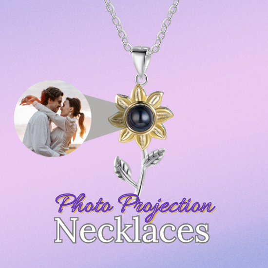 Photo projection necklace sunflower 925 silver