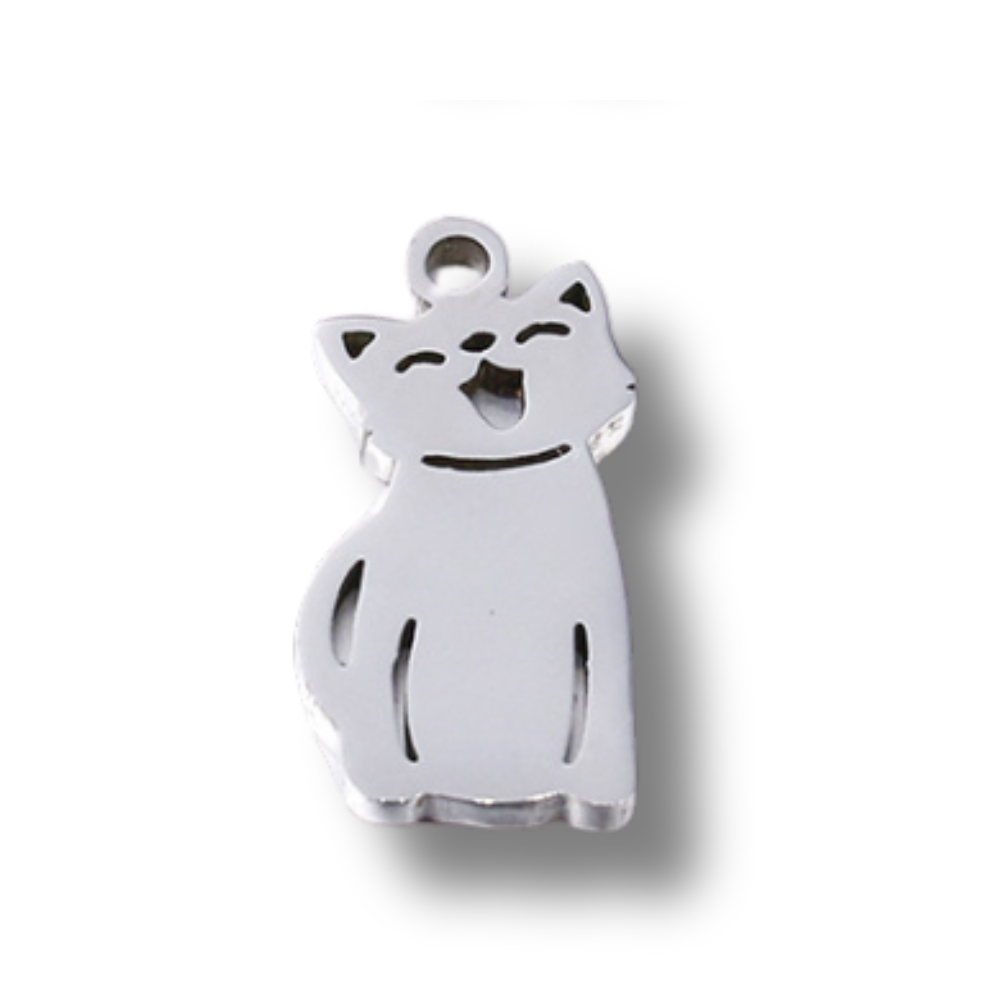Engraved Cat Charm in Stainless Steel Silver