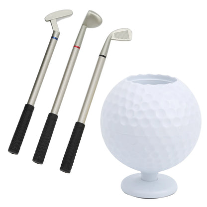 Engraved Desk Top Golf Ball and Club Pen Holder