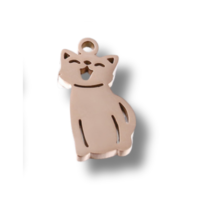 Engraved Cat Charm in Stainless Steel Silver