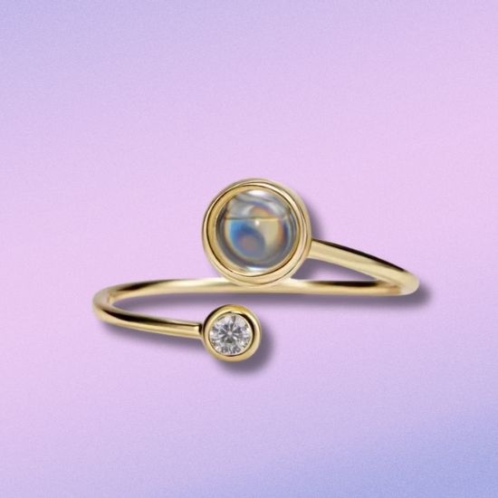 photo projection gold band wrap around ring