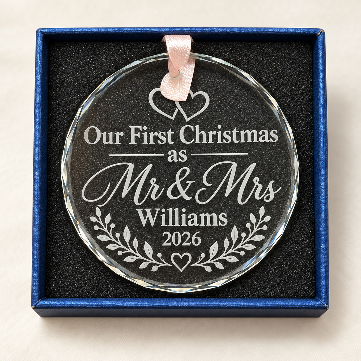 Mr & Mrs 1st Christmas crystal ornament