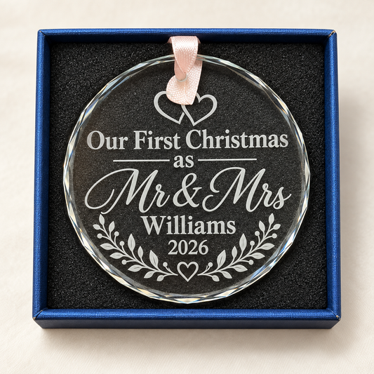 Mr & Mrs 1st Christmas crystal ornament