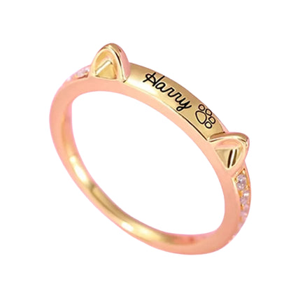 Personalised Name Dog Ring - Engraved 925 Sterling Silver with Zirconias