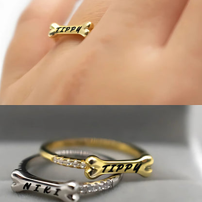 Personalised Name Dog Ring - Engraved 925 Sterling Silver with Zirconias