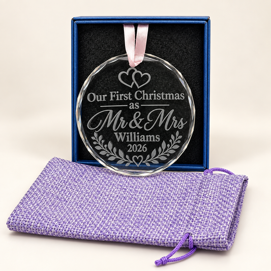 Mr & Mrs 1st Christmas crystal ornament