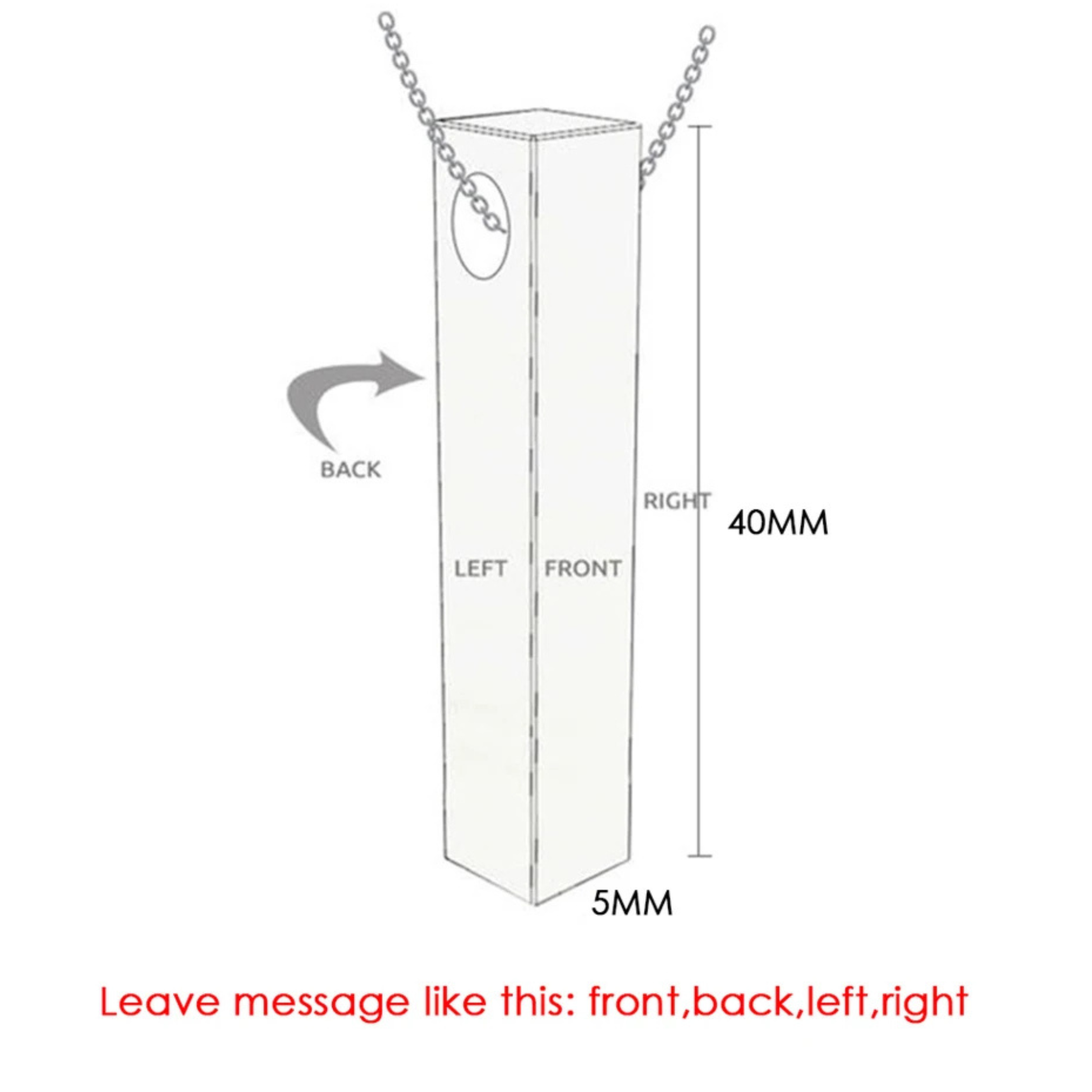 Measurement chart of a necklace with dimensions labeled