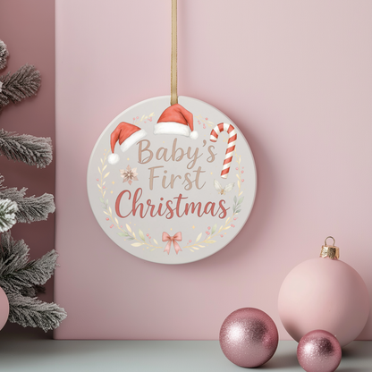 Personalised My First Christmas Ornament | Santa Hat & Candy Cane Design