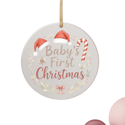 Personalised My First Christmas Ornament | Santa Hat & Candy Cane Design