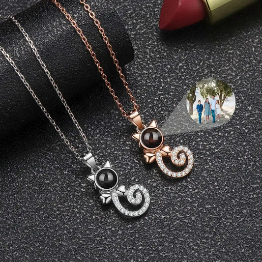 925 Silver Cat Photo Projection Necklace