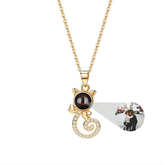 925 Silver Cat Photo Projection Necklace - Necklace Personalisr Au