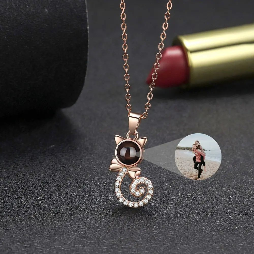 925 Silver Cat Photo Projection Necklace