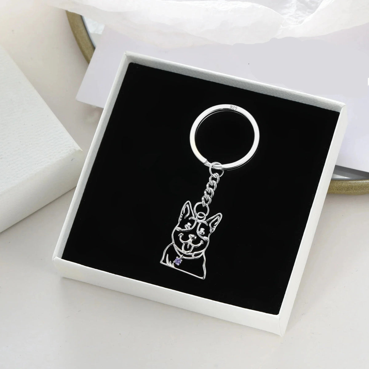 sterling silver pet line portrait keyring