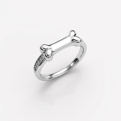 Personalised Name Dog Ring - Engraved 925 Sterling Silver with Zirconias
