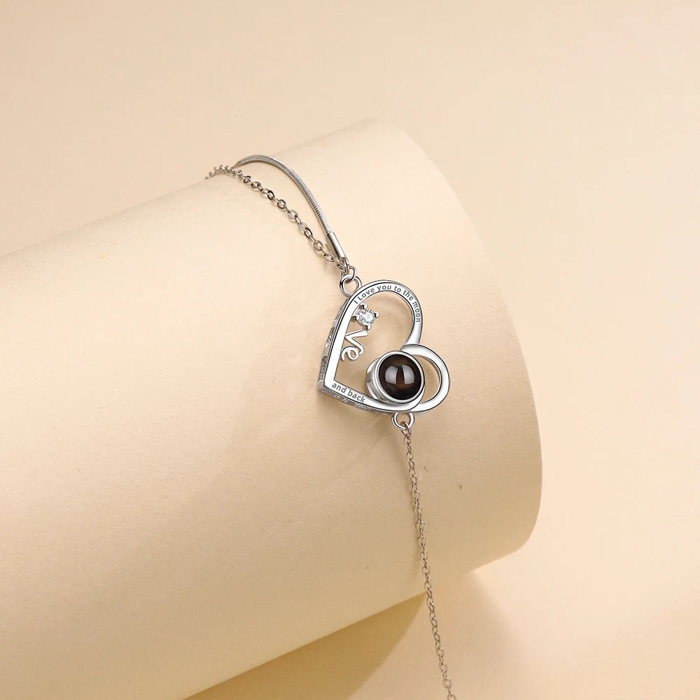 925 Sterling Silver Photo Projection Heart Braceletphoto bracelets