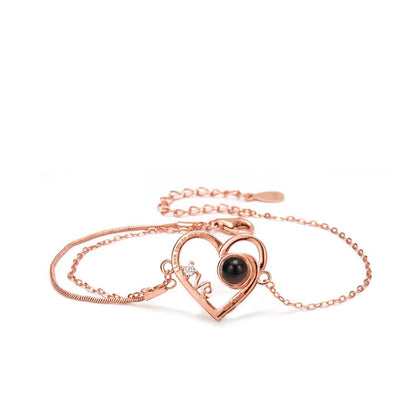 925 Sterling Silver Photo Projection Heart Braceletphoto bracelets