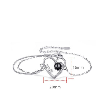 925 Sterling Silver Photo Projection Heart Braceletphoto bracelets