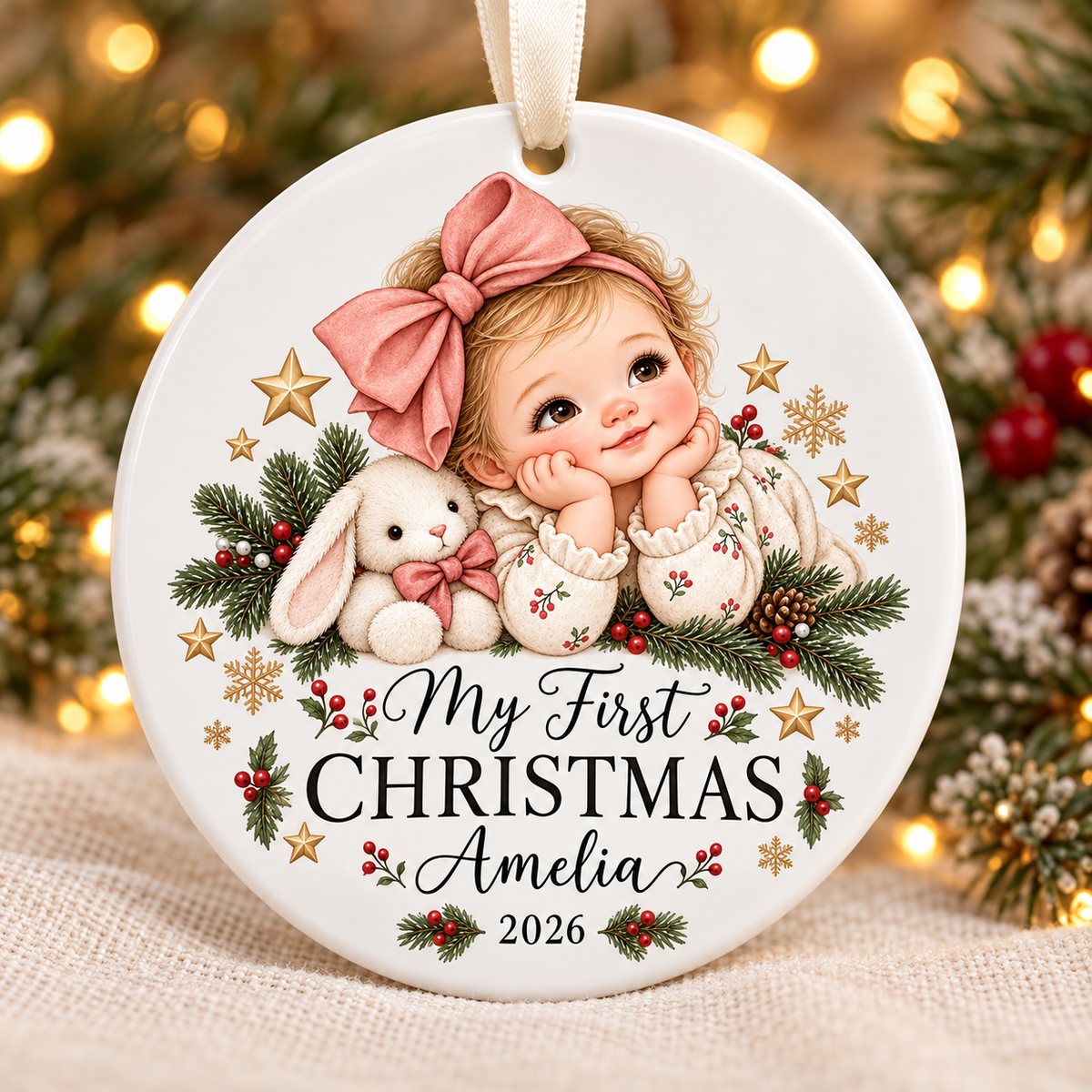 Personalised Baby’s First Christmas Ornament – Ceramic Baby & Twin Keepsakes
