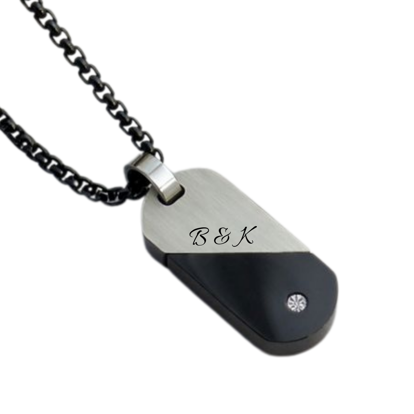 Engraved Two Tone Heart Twist Pendant Men's Necklace