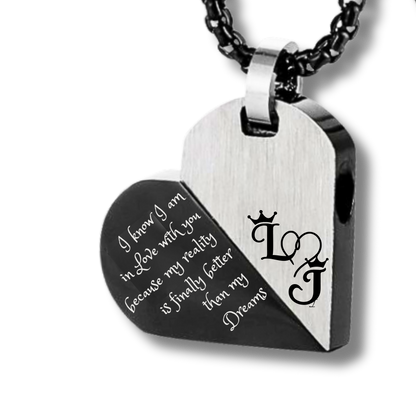 Engraved Two Tone Heart Twist Pendant Men's Necklace