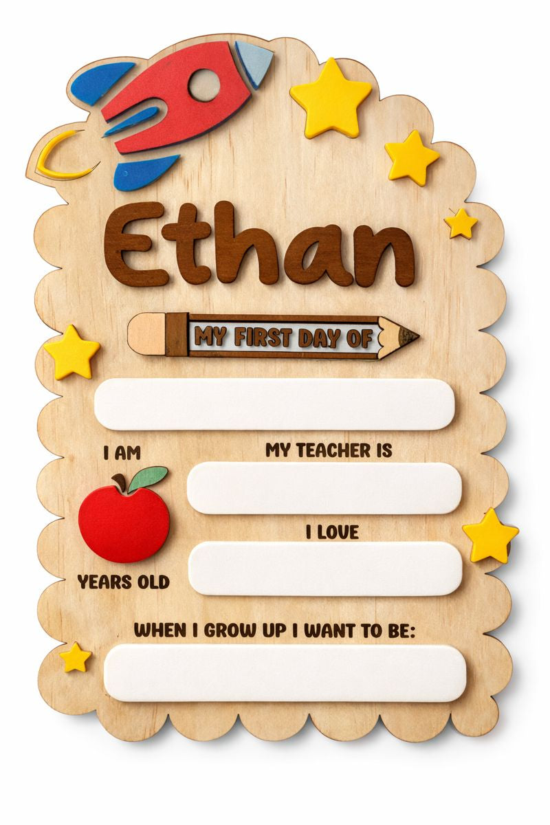 First Day of School Board – Personalised Name, Fill-In Erasable