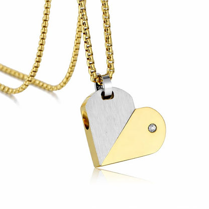 Engraved Two Tone Heart Twist Pendant Men's Necklace