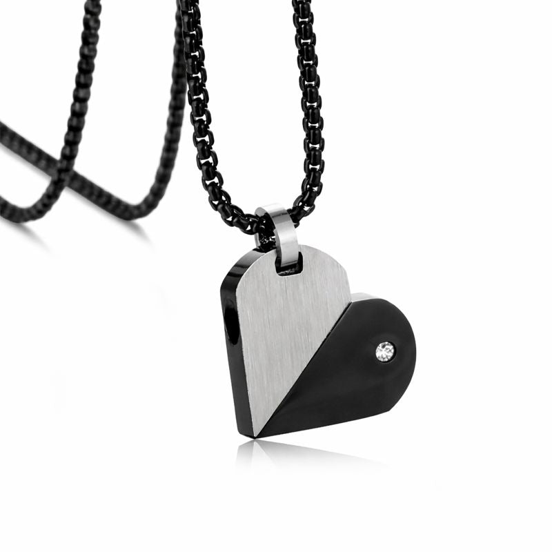 Engraved Two Tone Heart Twist Pendant Men's Necklace