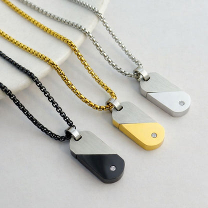 Engraved Two Tone Heart Twist Pendant Men's Necklace