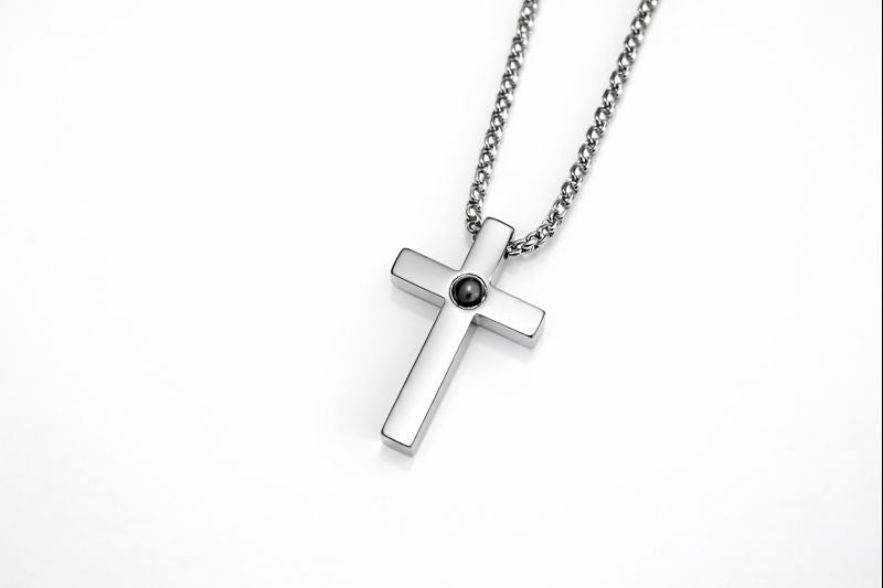 Photo Projection Mens Cross Necklace
