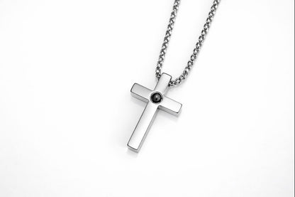 Photo Projection Mens Cross Necklace