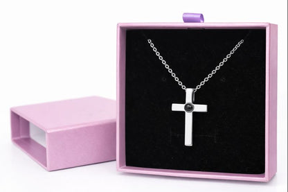 Photo Projection Mens Cross Necklace