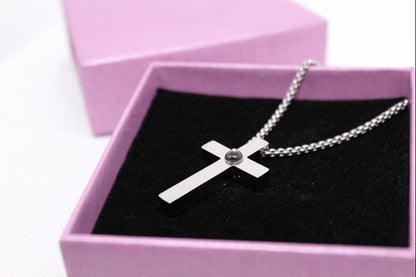Photo Projection Mens Cross Necklace